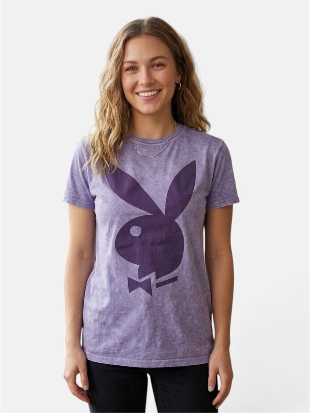 PLAYBOY Purple Mineral Wash Graphic Bunny Short Sleeve Tee